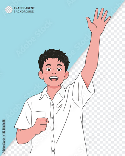 Excited Boy Raising Hand Eagerly