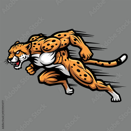 Full-body cheetah mascot sprinting at high speed