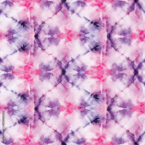 Seamless Purple Tie-Dye Shibori Pattern on White Silk Background Design
