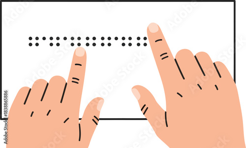Flat 2D vector of a hand reading raised Braille dots in simple minimal style on white background