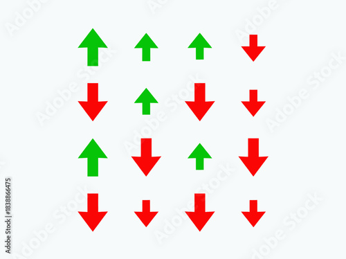 Red and Green Arrows Pointing Up and Down in a Grid Pattern.