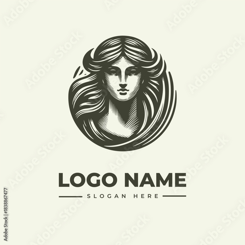 Timeless woman's face vector logo illustration, artfully crafted with a vintage engraving style, presenting an elegant and scalable design