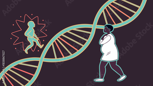 Stylized Genetic Journey Fetus to Mother DNA Strand Connection