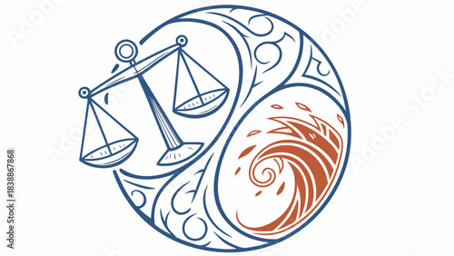 Symbolic Balance and Flow A Detailed Illustration of Justice and Nature