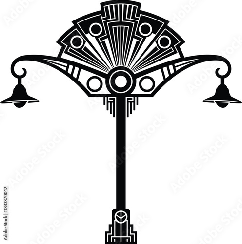 Art Deco Style Street Lamp Post with Decorative Fan Design lighting vintage