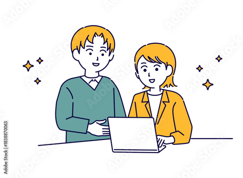 パソコンを教える若者のイメージイラスト1