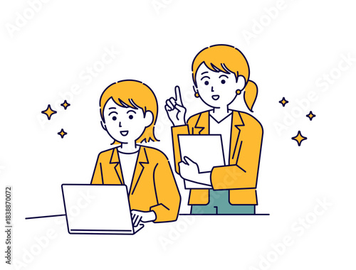 パソコンを教える若者のイメージイラスト1
