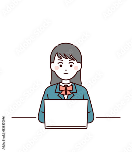 パソコンを使う女子学生のイメージイラスト