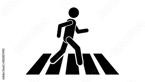 A black and white pictogram of a person running across a pedestrian crossing.