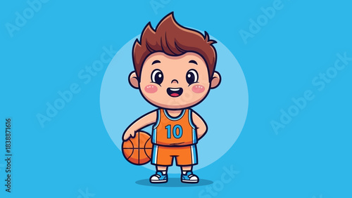 Cute smiling cartoon boy playing with water drops