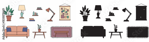 Living room furniture set with transparent background