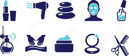 Stylized vector icons representing beauty, spa, and cosmetic essentials for modern wellness design.