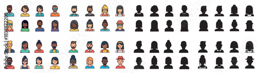 Diverse people avatars set with transparent background