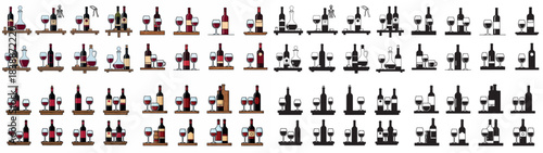 Wine bottles and glasses arrangement on a wooden table