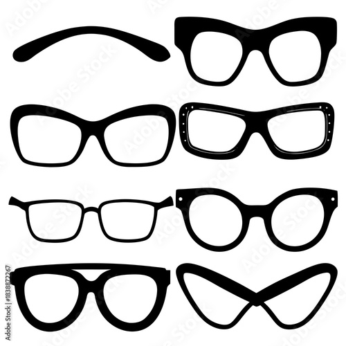 Collection of black silhouette eyeglasses and spectacle frames