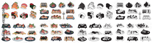 Sushi assortment collection with transparent background