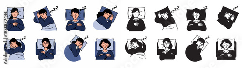 Woman sleeping in various positions