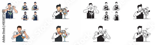 Bartender mixing cocktail step-by-step process