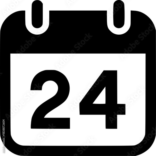 Calendar Page of Day 24: A minimalist calendar icon highlights the date 24, perfect for conceptualizing schedules, appointments, and future plans.
