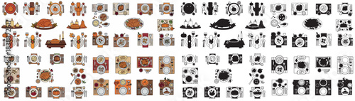 Thanksgiving feast table setting with transparent background