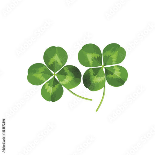 Vibrant green four-leaf clover illustrations symbolizing luck, fortune, and Irish heritage, perfect for seasonal and celebratory designs