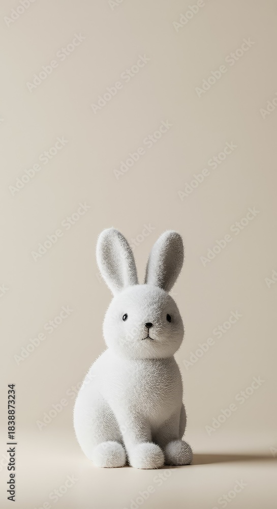 Fototapeta premium A white and fluffy bunny figurine sitting peacefully on a light background, emphasizing texture, softness, and purity ,small ,purity ,figurine