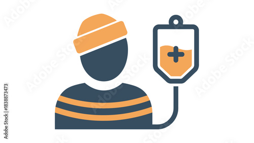 Icon representing a patient undergoing chemotherapy treatment with an intravenous drip bag