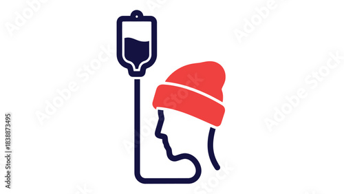Icon representing a patient receiving intravenous infusion therapy, likely chemotherapy, indicated by the profile wearing a beanie