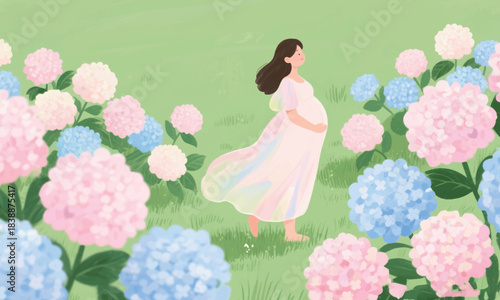 Pregnant Women in Nature Illustrator Artwork Banner Background Design Template 