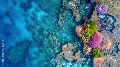 Fototapeta Naklejka Na Ścianę i Meble -  aerial view of colorful coral reef crystal clear