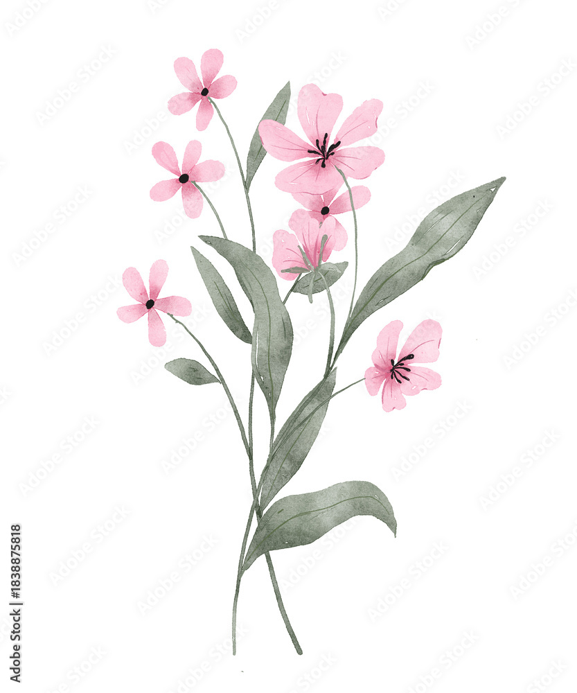 Fototapeta premium Watercolor flowers decor for stationary, greetings, etc. Bouquet, floral decoration. Hand drawing.