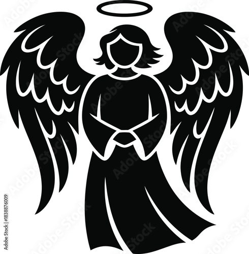 Holy Angel Silhouette with Halo Christian Religious Christmas Symbol
