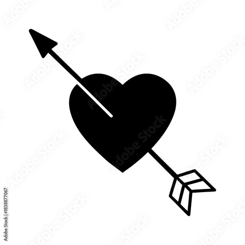 Clean Line Heart Symbol with Cupid Arrow Vector.