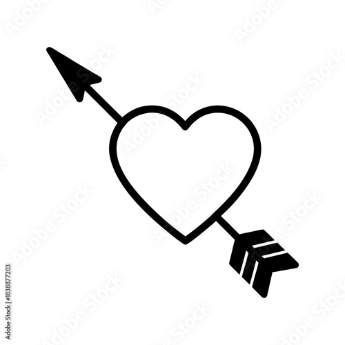 Thin Line Heart and Arrow Icon on White Background.