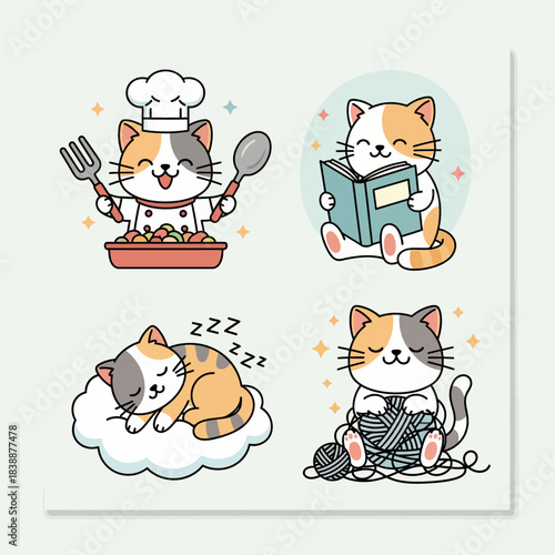Adorable Pastel Kawaii Colour Cute Cat Collection A Delightful Set of Illustrations for Various Uses
