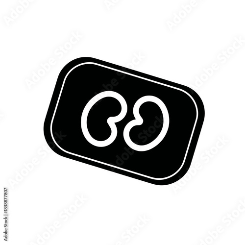 Stylized kidney symbol icon in bold black shape isolated on white background representing renal health and medical diagnostics