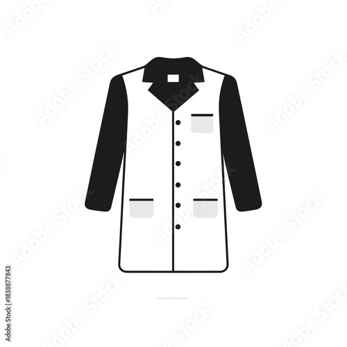 Medical lab coat with black sleeves isolated on white background, clean minimal illustration for healthcare and science themes
