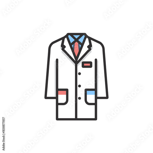Lab coat icon with colorful accents isolated on white background, modern flat design for medical and scientific concepts