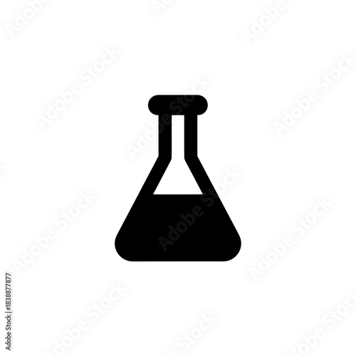 Minimal black conical flask laboratory icon isolated on white background representing chemistry and science education