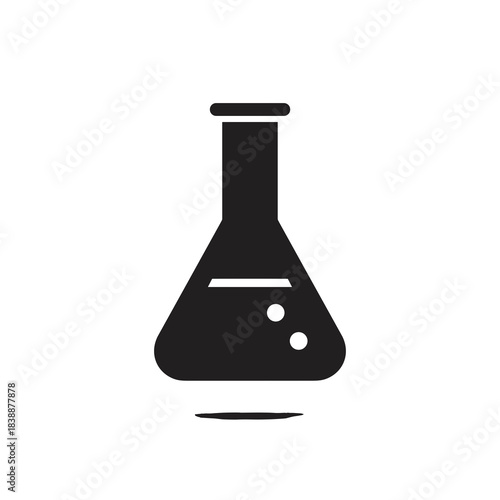 Laboratory flask icon for science and chemistry in black and white minimal vector style
