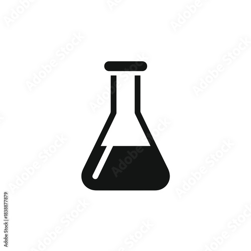 Laboratory flask icon in flat black silhouette minimal design isolated on white background