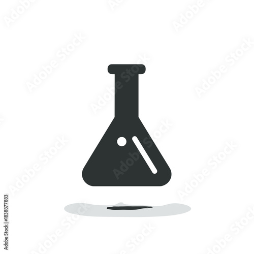 Laboratory flask icon with liquid in black and white minimal style isolated on white background