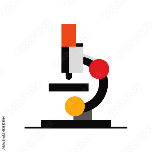 Colorful flat microscope illustration isolated on white background, modern science and laboratory concept for education, research and medical use