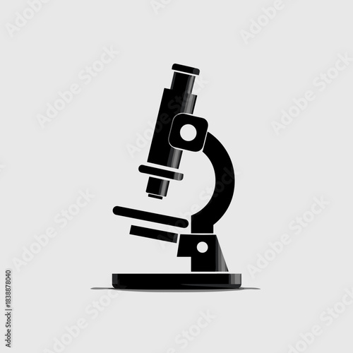 Minimal black microscope symbol on light background representing scientific research and laboratory analysis