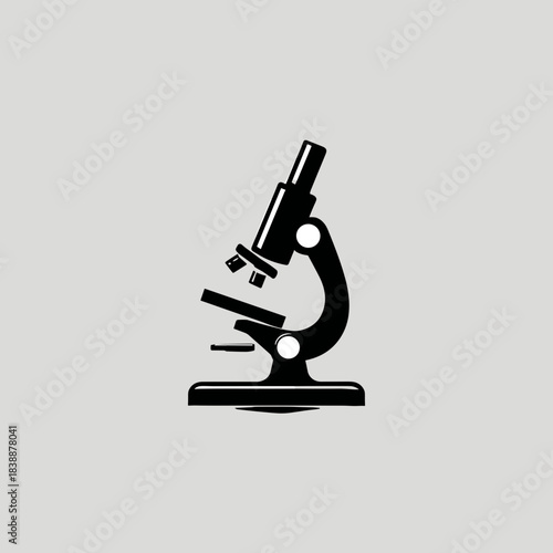 Stylized microscope silhouette isolated on neutral background symbolizing scientific discovery and laboratory work
