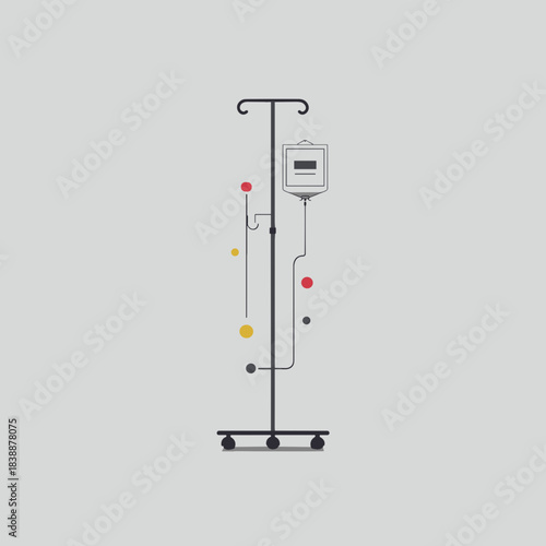 Minimal iv stand with infusion bag and tubing isolated on light background