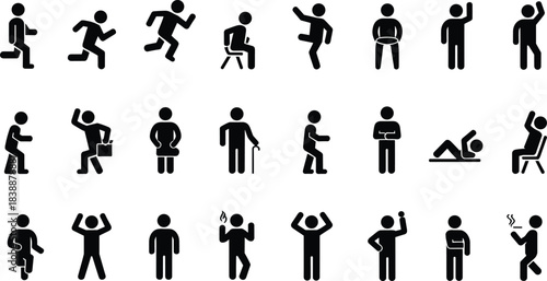 Assortment of Black Human Silhouettes in Active and Relaxed Poses people figure