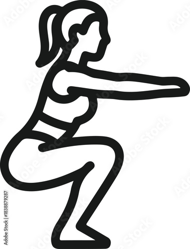 Woman performing a squat exercise fitness workout icon outline vector