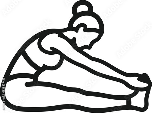Stylized line art of woman in seated forward bend yoga pose wellness icon