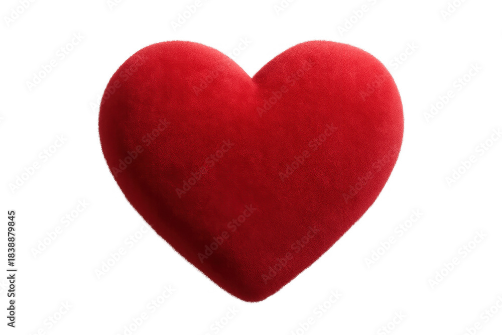 Fototapeta premium Red fluffy heart shape cushion on transparent background
